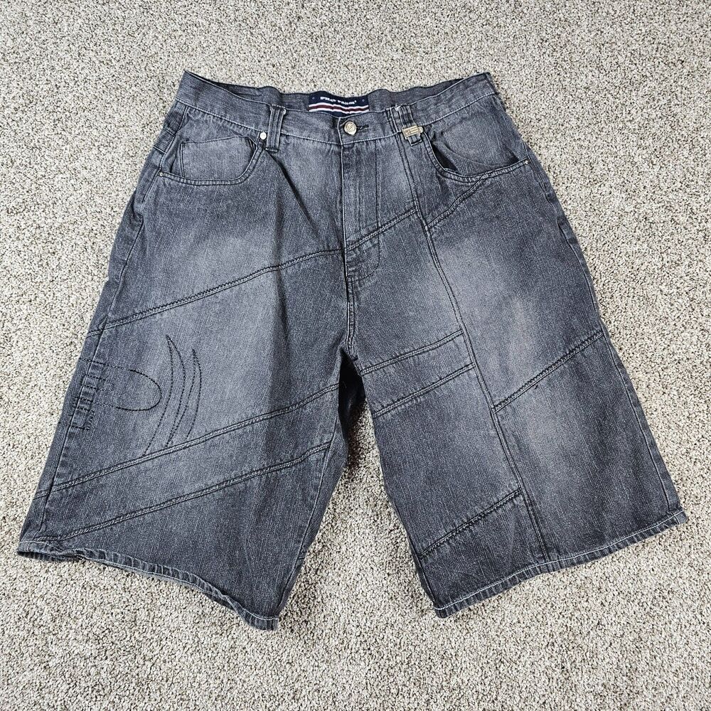Phat Farm Shorts Mens 35 Black Denim Y2K Jorts Loose Baggy Rap Skater Grunge